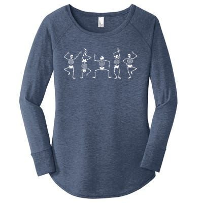 Dancing Skeletons Fun Halloween Pumpkin Spice Witch Graphic Gift Women's Perfect Tri Tunic Long Sleeve Shirt