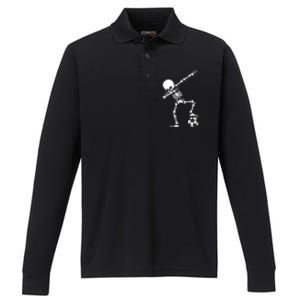 Dabbing Skeleton Football Dab Skeleton Halloween Performance Long Sleeve Polo