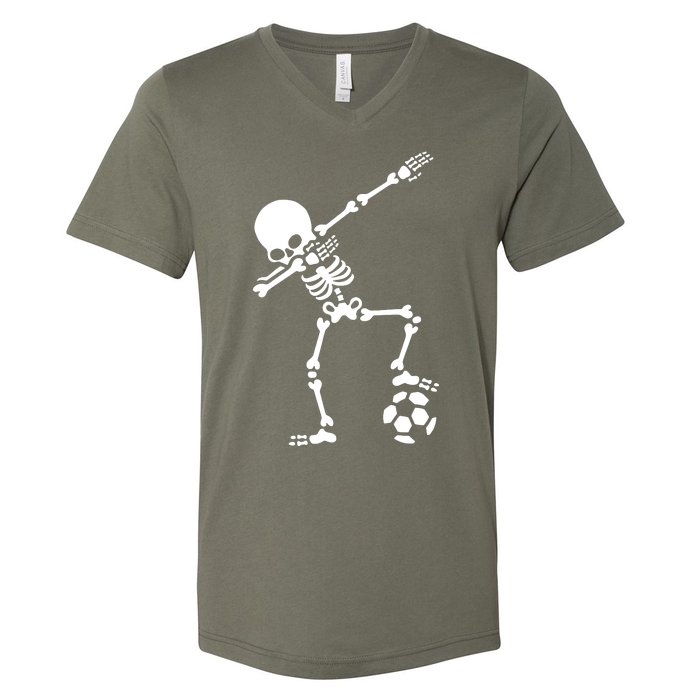 Dabbing Skeleton Football Dab Skeleton Halloween V-Neck T-Shirt