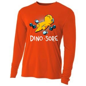 Dino Sore Funny Dinosaur Workout Gym Fitness Lifting Cooling Performance Long Sleeve Crew