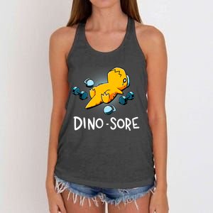 Dino Sore Funny Dinosaur Workout Gym Fitness Lifting Women's Knotted Racerback Tank