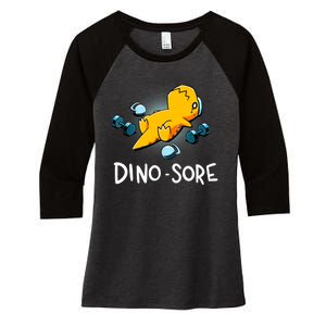 Dino Sore Funny Dinosaur Workout Gym Fitness Lifting Women's Tri-Blend 3/4-Sleeve Raglan Shirt