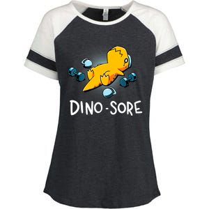 Dino Sore Funny Dinosaur Workout Gym Fitness Lifting Enza Ladies Jersey Colorblock Tee