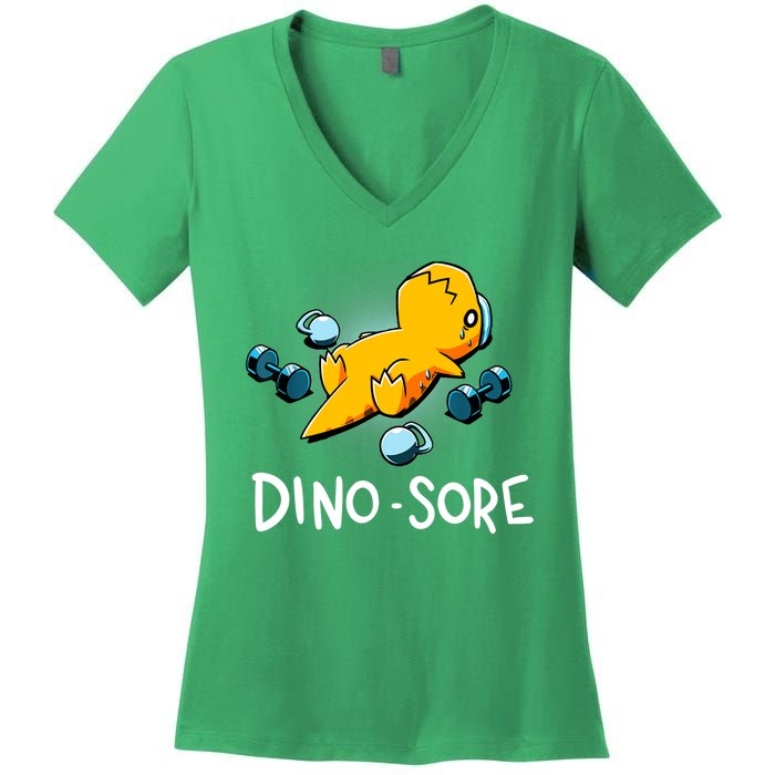 Dino Sore Funny Dinosaur Workout Gym Fitness Lifting Women's V-Neck T-Shirt