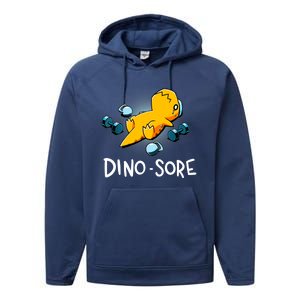 Dino Sore Funny Dinosaur Workout Gym Fitness Lifting Performance Fleece Hoodie