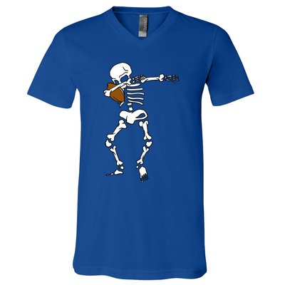 Dabbing Skeleton Football Funny Halloween Dab Costume Gift Great Gift V-Neck T-Shirt