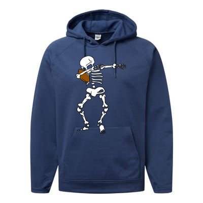 Dabbing Skeleton Football Funny Halloween Dab Costume Gift Great Gift Performance Fleece Hoodie