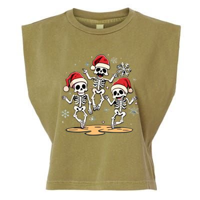 Dancing Skeleton Funny Christmas Halloween Cute Snow Xmas Gift Garment-Dyed Women's Muscle Tee