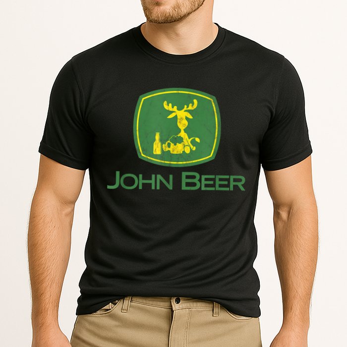 Distressed S Funny Tractor John Beer Deer Farmer Cooling Performance Crew T-Shirt