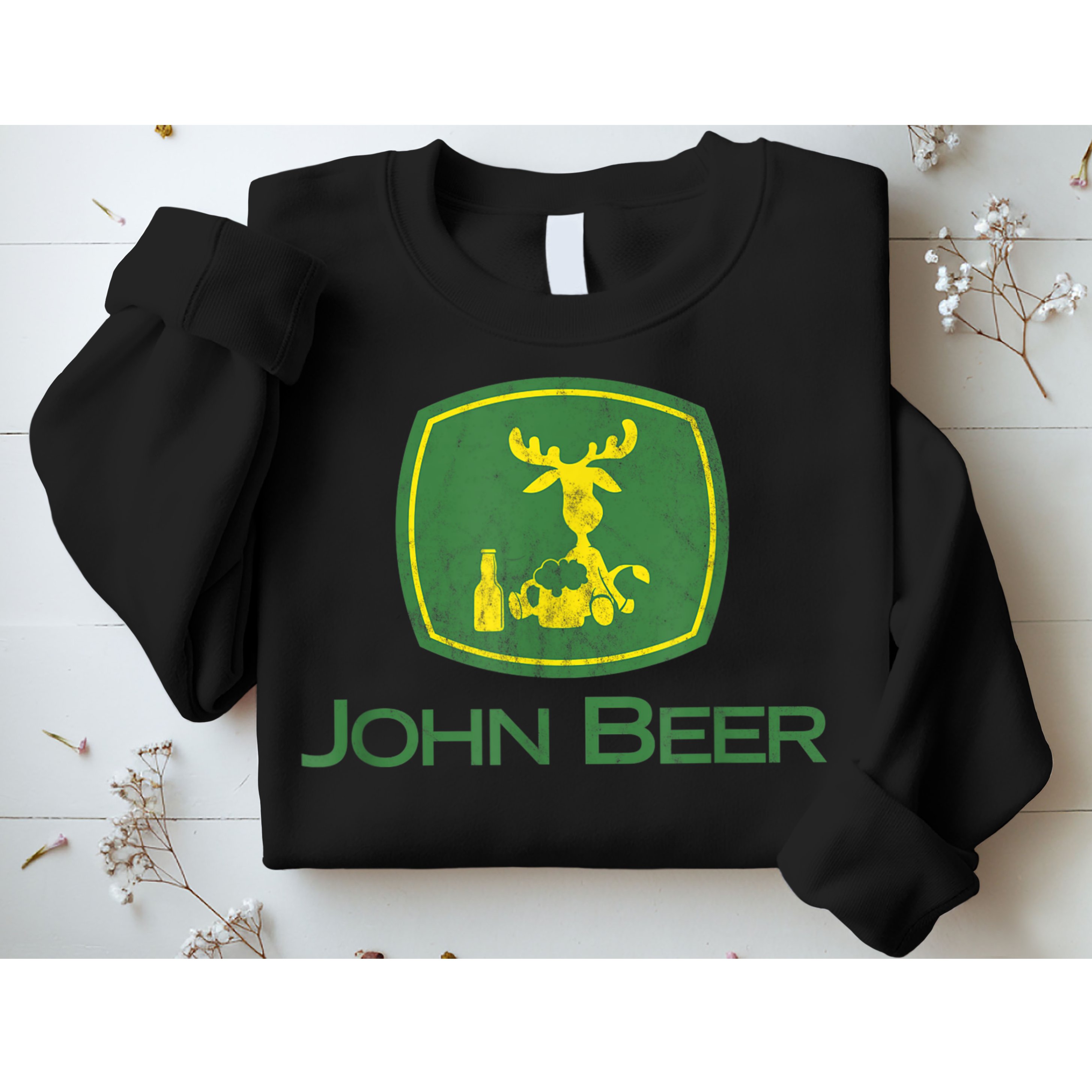 Distressed S Funny Tractor John Beer Deer Farmer Sweatshirt