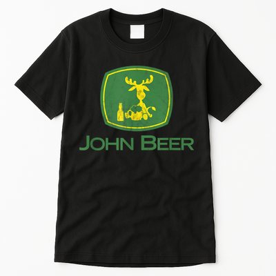 Distressed S Funny Tractor John Beer Deer Farmer Tall T-Shirt