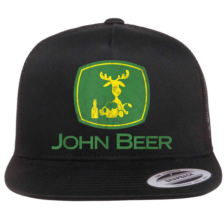 Distressed S Funny Tractor John Beer Deer Farmer Flat Bill Trucker Hat