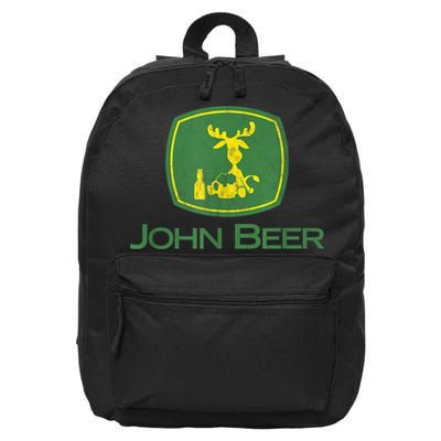 Distressed S Funny Tractor John Beer Deer Farmer 16 in Basic Backpack