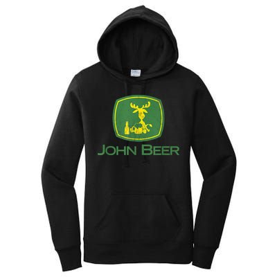 Distressed S Funny Tractor John Beer Deer Farmer Women's Pullover Hoodie