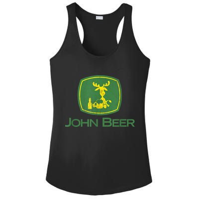 Distressed S Funny Tractor John Beer Deer Farmer Ladies PosiCharge Competitor Racerback Tank