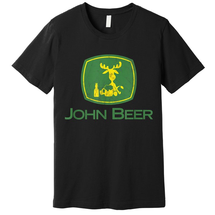 Distressed S Funny Tractor John Beer Deer Farmer Premium T-Shirt
