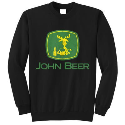 Distressed S Funny Tractor John Beer Deer Farmer Tall Sweatshirt