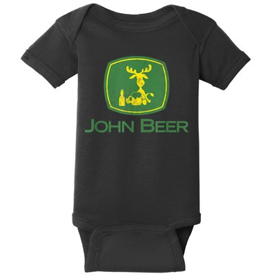 Distressed S Funny Tractor John Beer Deer Farmer Baby Bodysuit