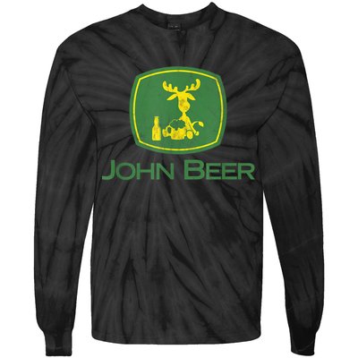 Distressed S Funny Tractor John Beer Deer Farmer Tie-Dye Long Sleeve Shirt