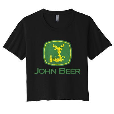 Distressed S Funny Tractor John Beer Deer Farmer Crop Top
