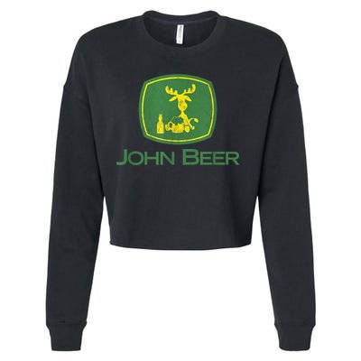 Distressed S Funny Tractor John Beer Deer Farmer Cropped Pullover Crew