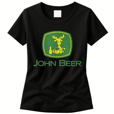 Distressed S Funny Tractor John Beer Deer Farmer Womens T-Shirt