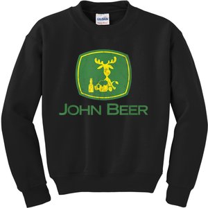 Distressed S Funny Tractor John Beer Deer Farmer Kids Sweatshirt