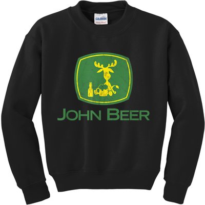 Distressed S Funny Tractor John Beer Deer Farmer Kids Sweatshirt