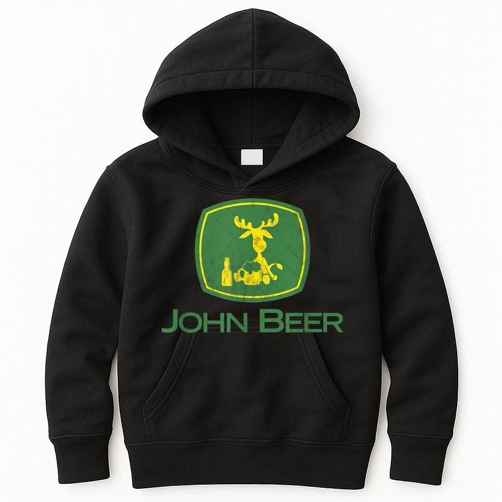Distressed S Funny Tractor John Beer Deer Farmer Kids Hoodie