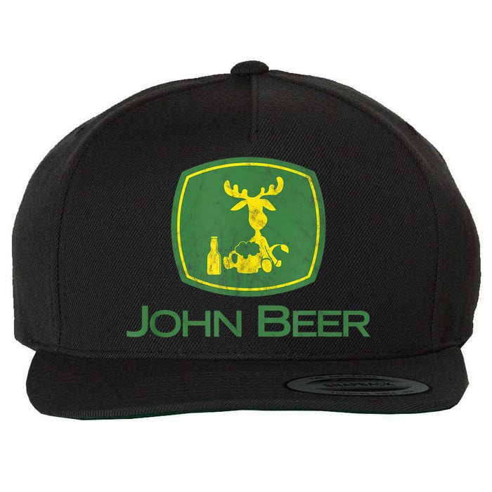 Distressed S Funny Tractor John Beer Deer Farmer Wool Snapback Cap