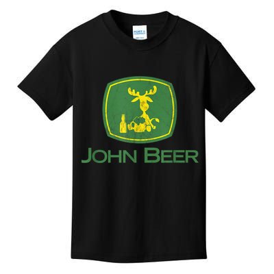 Distressed S Funny Tractor John Beer Deer Farmer Kids T-Shirt