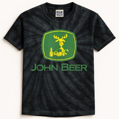 Distressed S Funny Tractor John Beer Deer Farmer Kids Tie-Dye T-Shirt