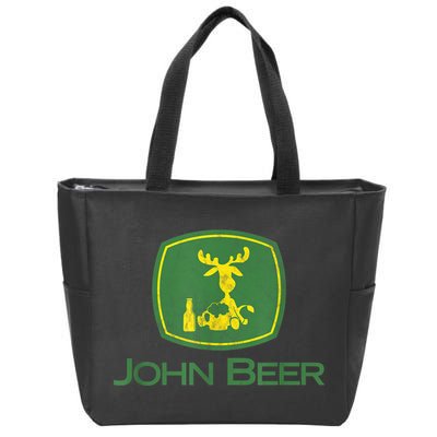 Distressed S Funny Tractor John Beer Deer Farmer Zip Tote Bag