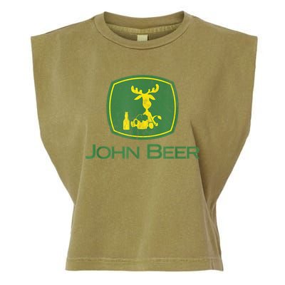Distressed S Funny Tractor John Beer Deer Farmer Garment-Dyed Women's Muscle Tee