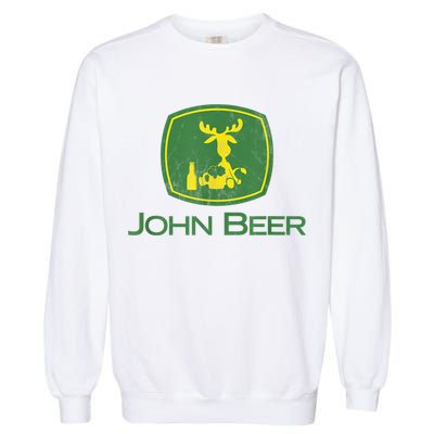 Distressed S Funny Tractor John Beer Deer Farmer Garment-Dyed Sweatshirt