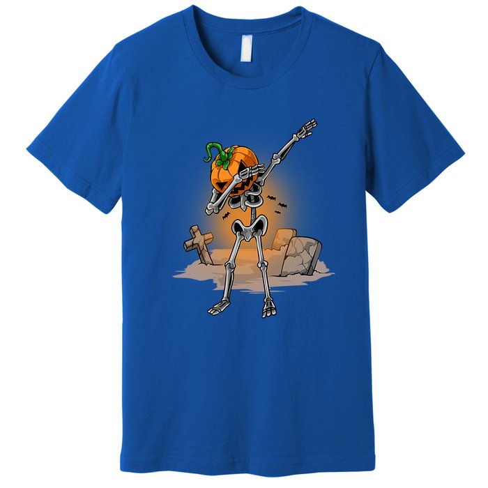 Dabbing Skeleton Funny Gift Pumpkin Dance Pumpkin Dab Halloween Cute Gift Premium T-Shirt