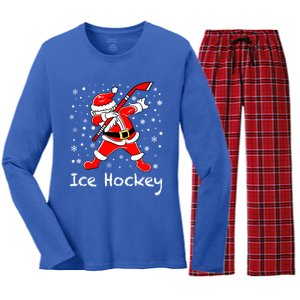 Dabbing Santa Funny Ice Hockey Christmas Ornats Costume Gift Women's Long Sleeve Flannel Pajama Set 