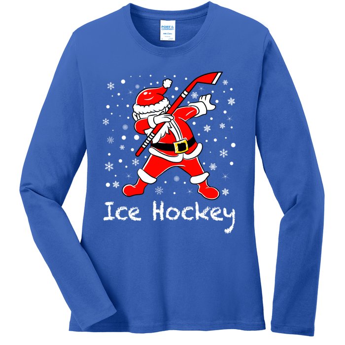 Dabbing Santa Funny Ice Hockey Christmas Ornats Costume Gift Ladies Long Sleeve Shirt