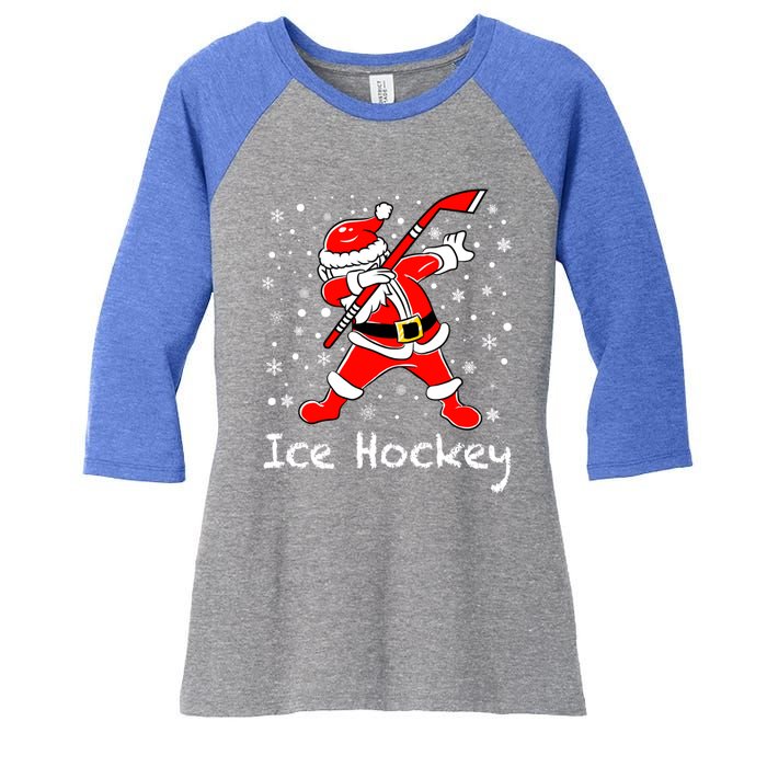 Dabbing Santa Funny Ice Hockey Christmas Ornats Costume Gift Women's Tri-Blend 3/4-Sleeve Raglan Shirt