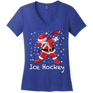 Dabbing Santa Funny Ice Hockey Christmas Ornats Costume Gift Women's V-Neck T-Shirt