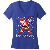 Dabbing Santa Funny Ice Hockey Christmas Ornats Costume Gift Women's V-Neck T-Shirt