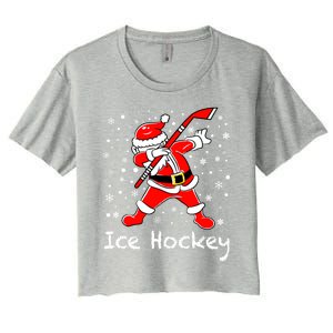 Dabbing Santa Funny Ice Hockey Christmas Ornats Costume Gift Women's Crop Top Tee