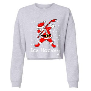 Dabbing Santa Funny Ice Hockey Christmas Ornats Costume Gift Cropped Pullover Crew