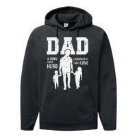 Dad sons first hero daughter love for father's day Performance Fleece Hoodie