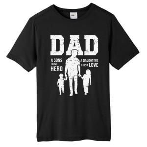 Dad sons first hero daughter love for father's day Tall Fusion ChromaSoft Performance T-Shirt