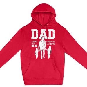 Dad sons first hero daughter love for father's day Premium Pullover Hoodie