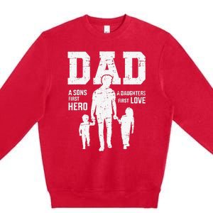 Dad sons first hero daughter love for father's day Premium Crewneck Sweatshirt