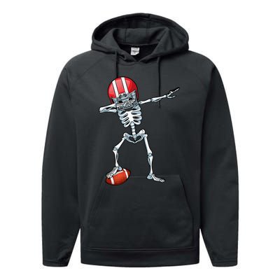 Dabbing Skeleton Football Player Sports Halloween Performance Fleece Hoodie