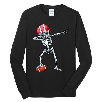 Dabbing Skeleton Football Player Sports Halloween Tall Long Sleeve T-Shirt