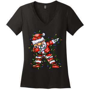 Dabbing Santa For Boy Girl Christmas Tree Lights Women's V-Neck T-Shirt